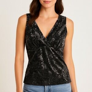 Witchy Velvet Top XL Black Silver Floral Sleeveless Whimsigoth Whimsygoth Retro